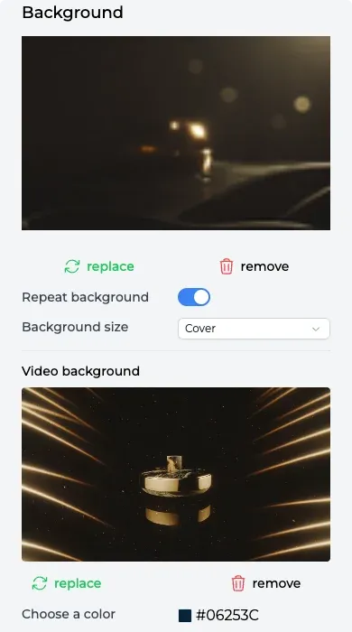 Background settings: image, video, color