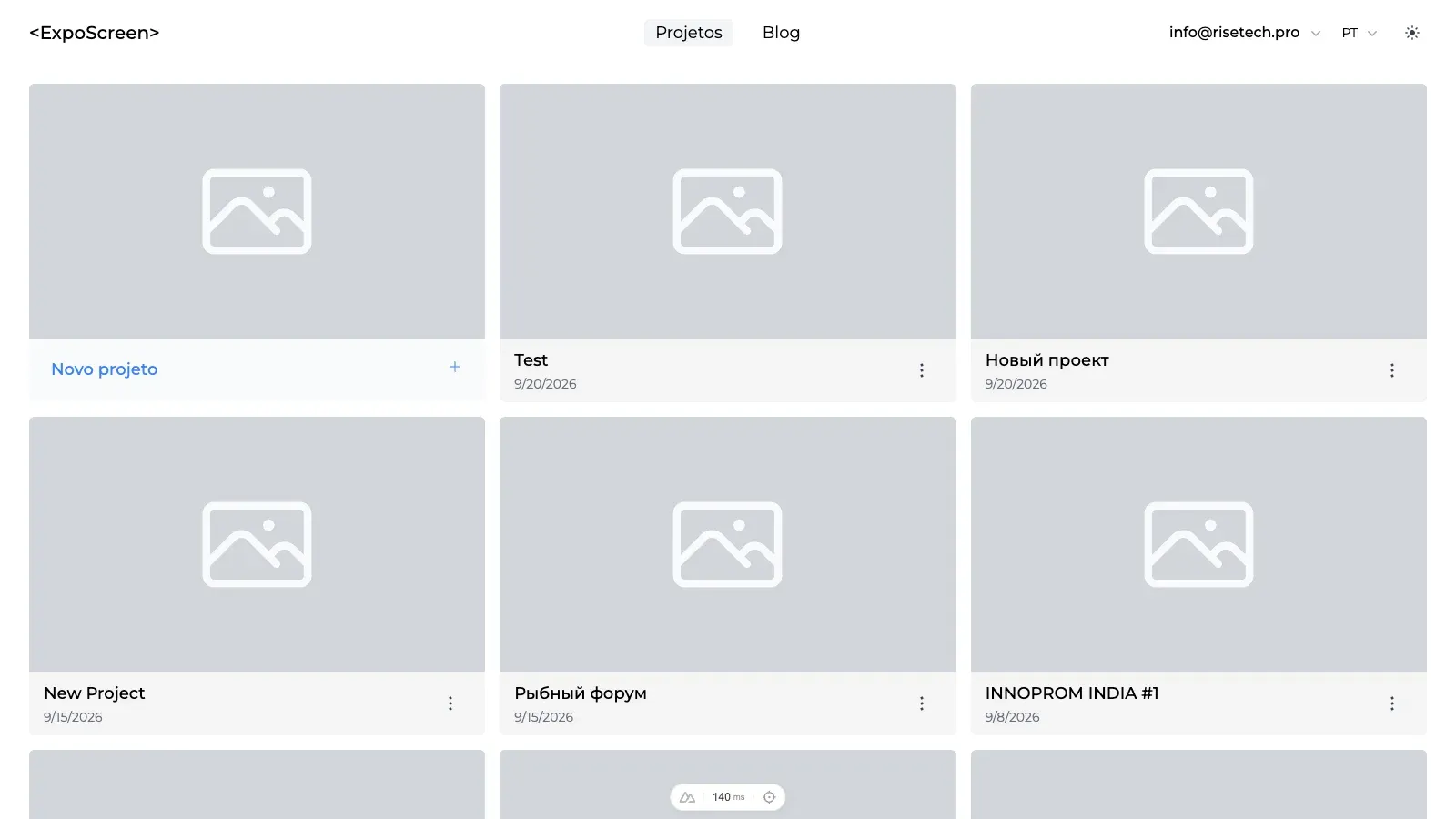 Lista de projetos no painel do ExpoScreen